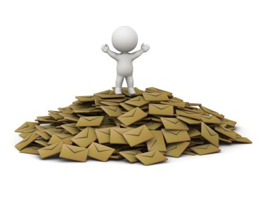 3d adam e-postalar yığın üstüne silah ile ayakta