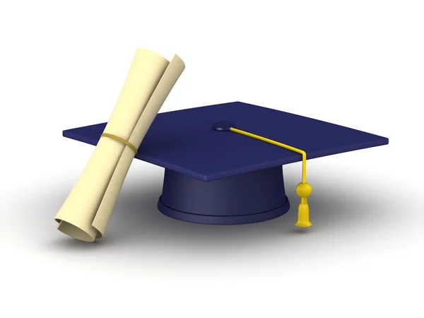 Graduation cap and diploma — Stock Photo, Image