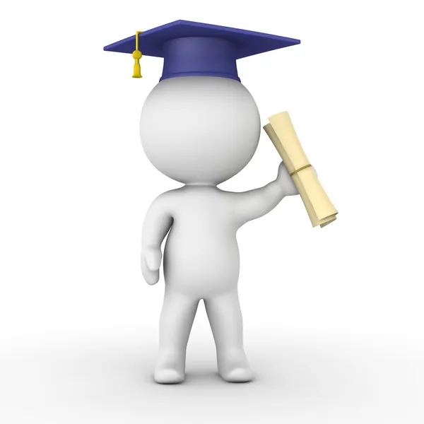 3D Man holding graduation diploma — Stock Photo, Image