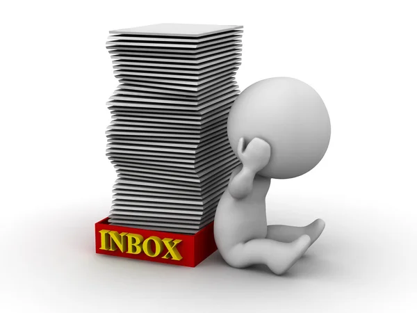 3D Man Stressed with Full Inbox — Stock Photo, Image