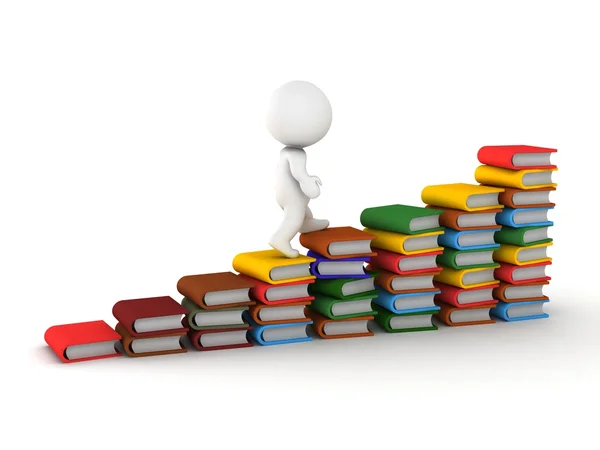 3D Man Climbing stairs made of books — Stock Photo, Image