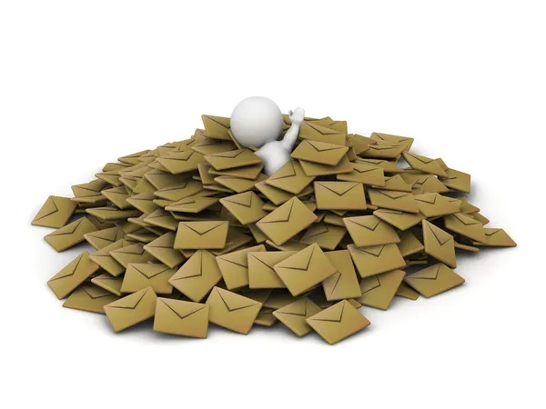 3D Hombre cubierto de pila de correos electrónicos — Foto de Stock