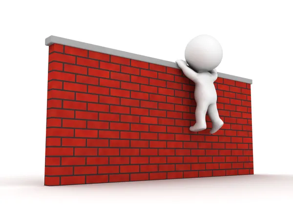 3D człowiek próbuje do wznoszenia ścian — Zdjęcie stockowe