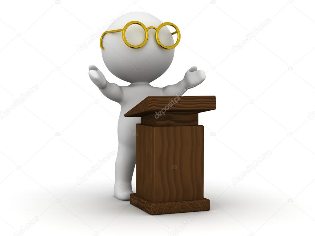 3D Man giving speech with lectern