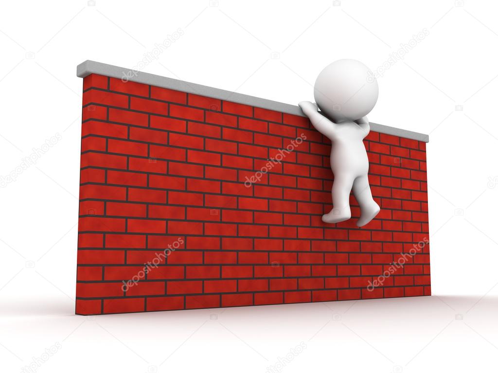 3D Man trying to climb wall