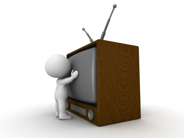 3D Man too close to TV screen — Stock Photo, Image