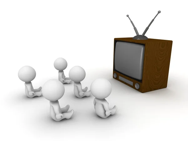 많은 3d 들 tv 보고 앉아 — 스톡 사진