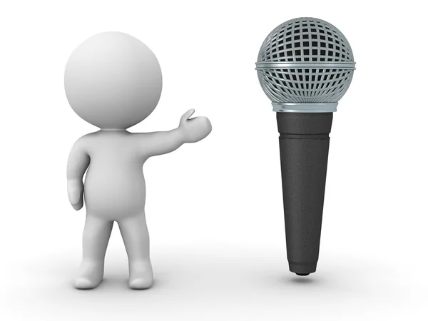 3D karakter gösteren mikrofon — Stok fotoğraf