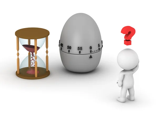 3D Man with Hourglass and Egg Timer — Stock Photo, Image
