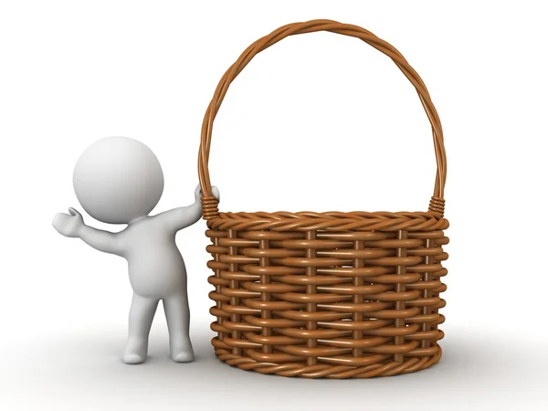 3D Character waving from behind Wicker Basket — Stock Photo, Image