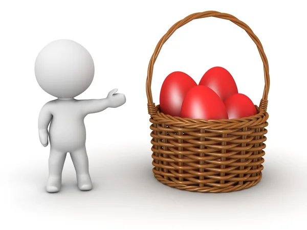 3D Character Showing Basket with Easter Eggs — Stock Photo, Image