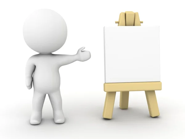 3D Character showing small artsy easel — Stock Photo, Image