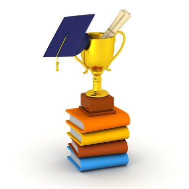 3D kitap, kupa ve diploma