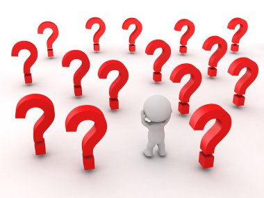 soru sembolleri ile 3D adam