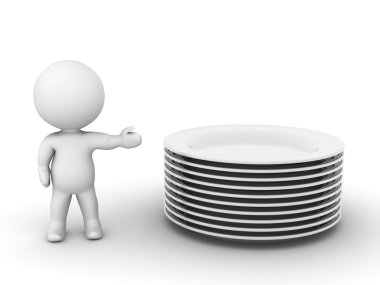 3D karakter gösteren boş tabak yığını