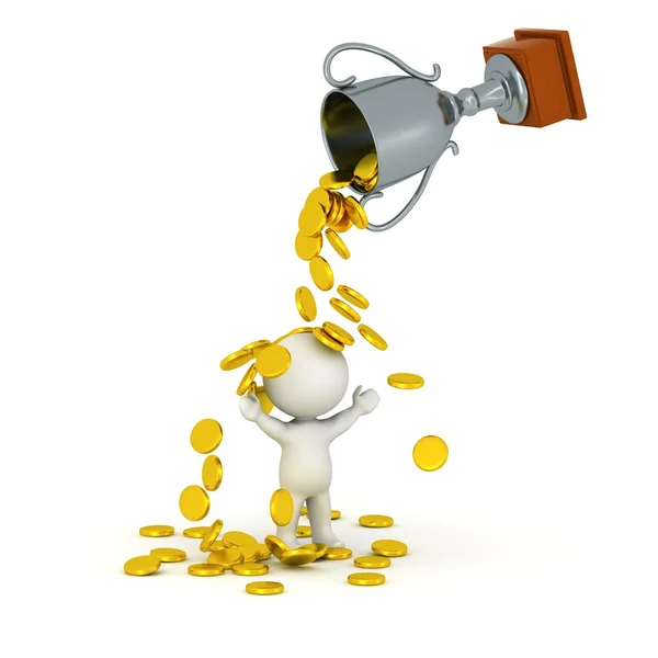 3D Character, Trophy and Golden Coins — Stock Photo, Image