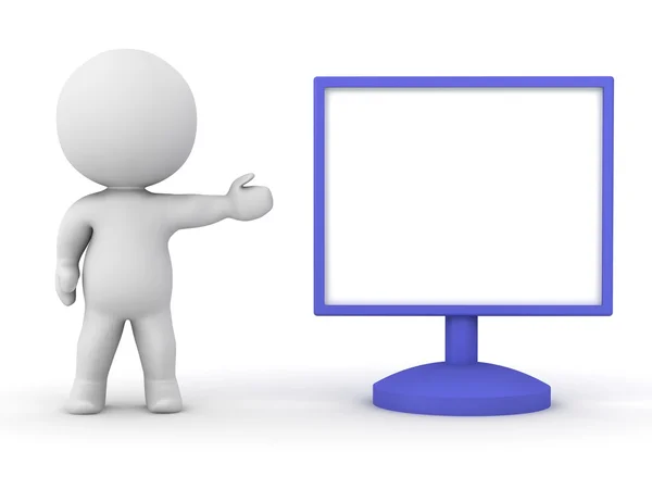 Personaje 3D que muestra el monitor genérico del ordenador —  Fotos de Stock
