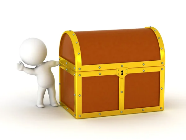 3D Character Waving from behind Treasure Chest — Stock Photo, Image