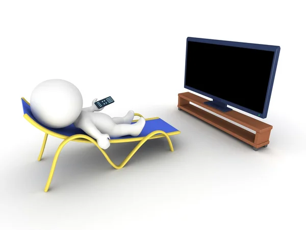 3D человек расслабляющий смотреть телевизор — стоковое фото