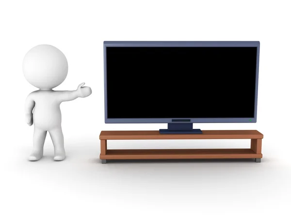 3D character showing generic HDTV — Stock Photo, Image