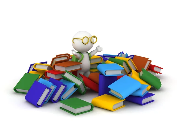 3D Character with School Bag and Books — Stock Photo, Image