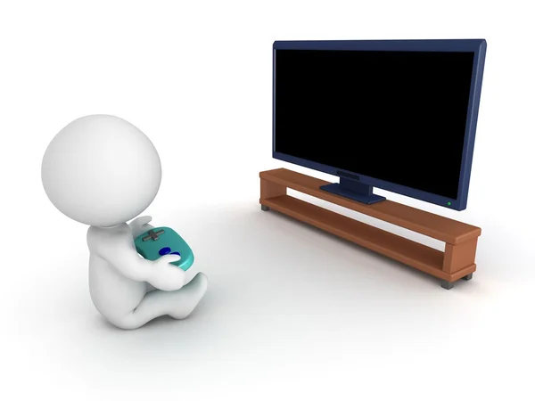 3D Character with Gamepad and HDTV — Stock Photo, Image