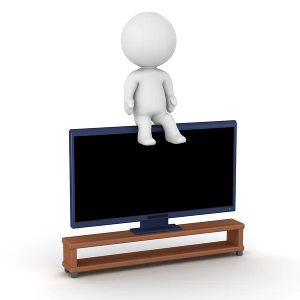 3D Character sitting on HDTV — Stock Photo, Image