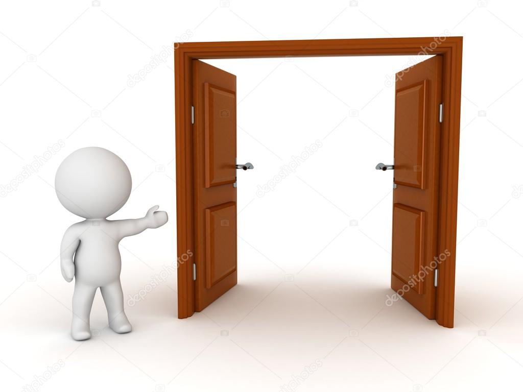 3D Character Showing Open Door