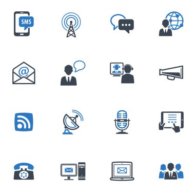 1 - mavi seri haberleşme Icons set