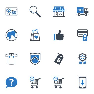 2 - mavi serisi ve e-ticaret alışveriş Icons set