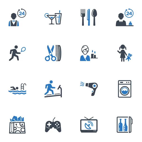 Hotel Services and Facilities Icons , Set 2 - Blue Series — Stock Vector