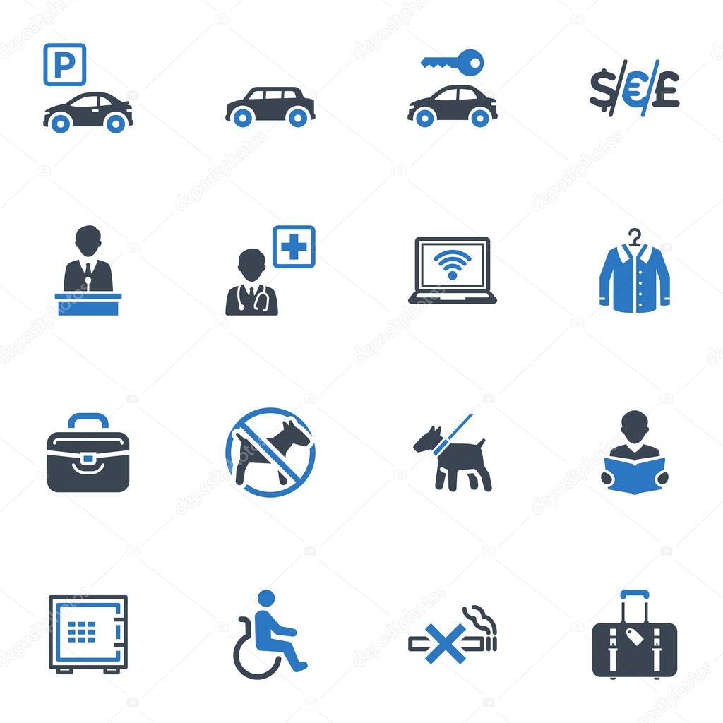 Hotel Services and Facilities Icons, Set 1 - Blue series