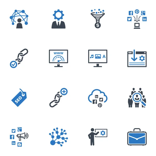 Conjunto de iconos SEO & Marketing en Internet 2 - Serie Azul — Vector de stock