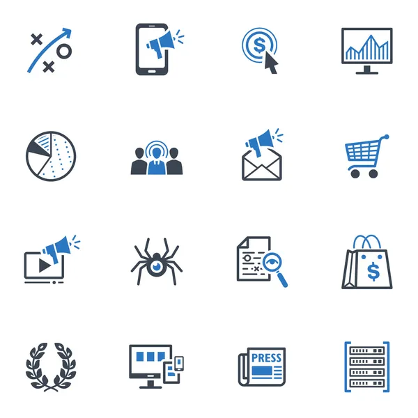 Conjunto de iconos SEO & Marketing en Internet 3 - Serie Azul — Vector de stock