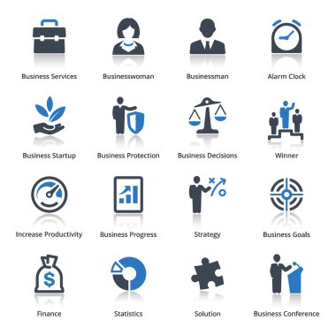 1 - blue serisi iş Icons set