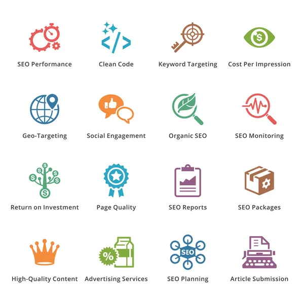 SEO & Internet Marketing Icons Set 4 - farbige Serie — Stockvektor