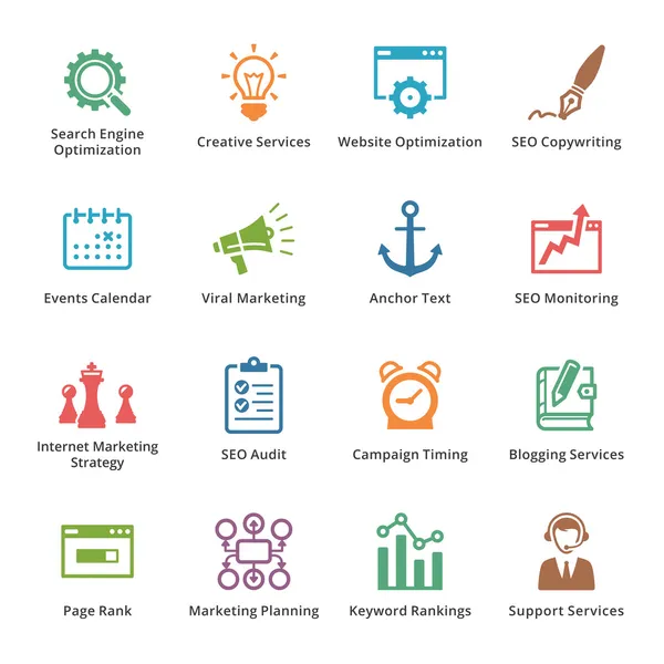 SEO & Internet Marketing Icons Set 5 - farbige Serie — Stockvektor