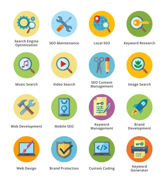 SEO & Marketing Online Flat Icons Set 1 - Bubble Series — Vetor de Stock