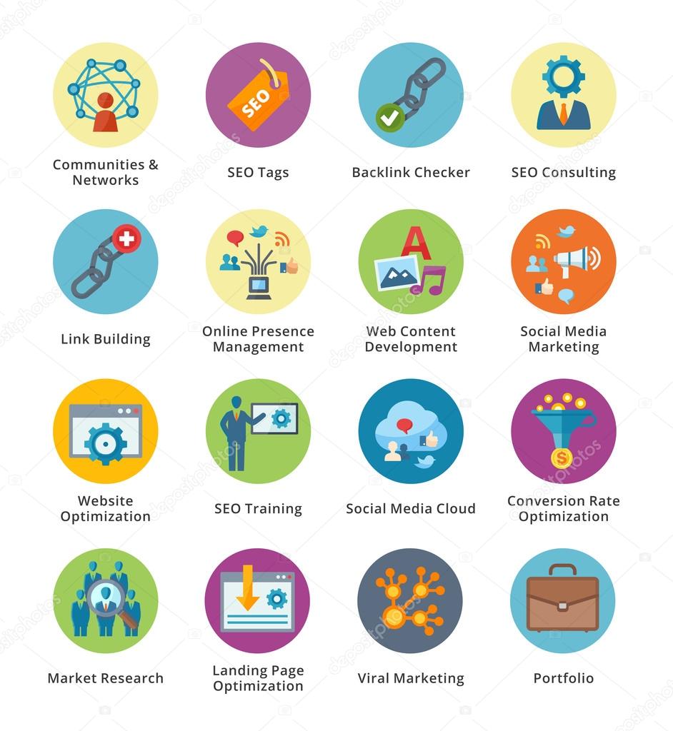 SEO & Internet Marketing Flat Icons Set 2 - Bubble Series