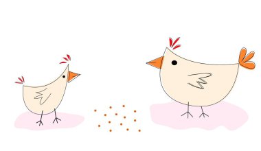 Karalama çizimi, tavuk karalaması. Çizgileri olan tavuğun basit vektör çizimi. Sevimli piliçler ve piliçler.