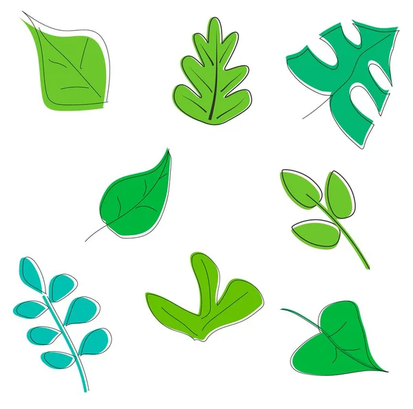 Doğa çizimi. Doodle repliklerle ayrılır. farklı çizilmiş yapraklar