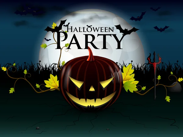 Halloween party with evil pumpkin — Stock Vector