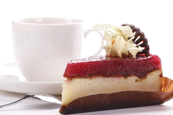 Cheesecake med hallonsylt och jasmine te — Stockfoto
