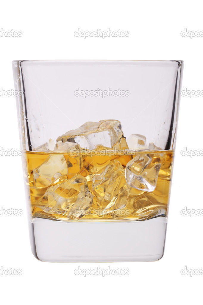 Glass of whisky with ice