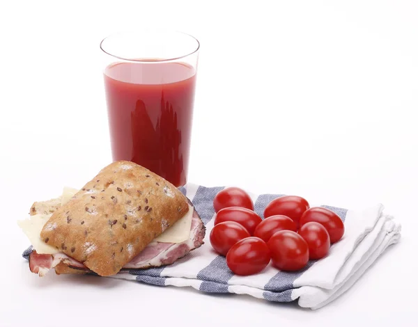 Tomato juice and sandwich — Stock Photo, Image