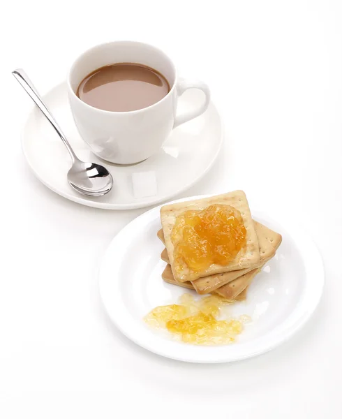 Kaffekopp och kakor med sylt — Stockfoto