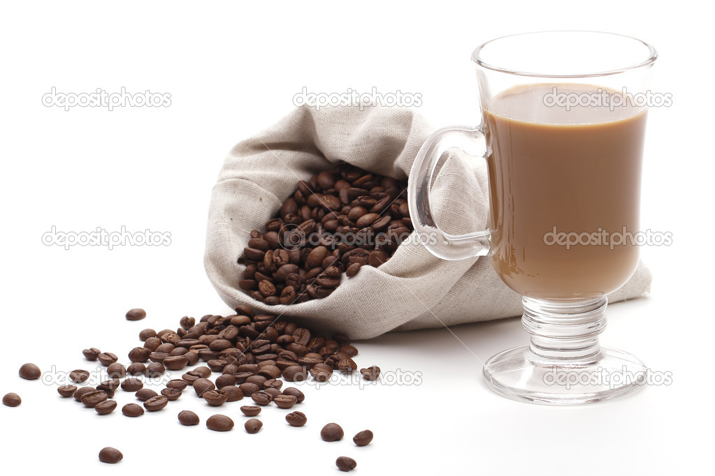 Coffee with milk and beans