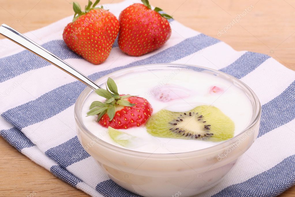 strawberries with kiwi in the yogurt
