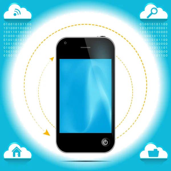 Touchscreen Smart Phone with Cloud of Application Icons — Stock Vector