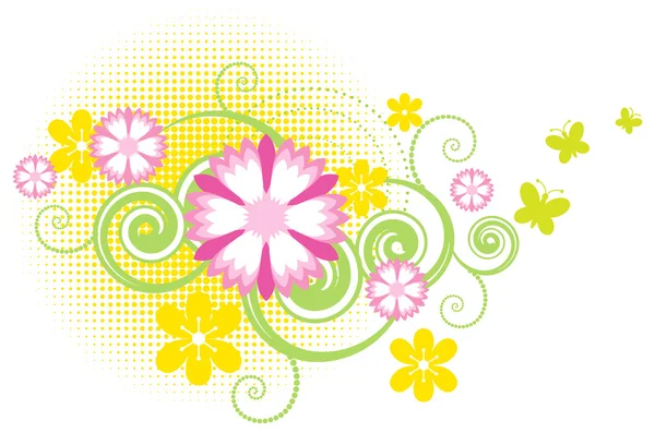 花のピンクと緑の背景 — ストックベクタ